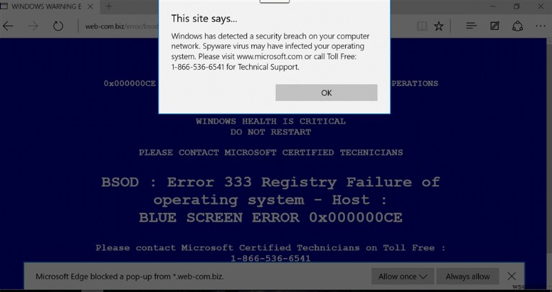 ลบ Fake Virus Warning จาก Microsoft Edge 