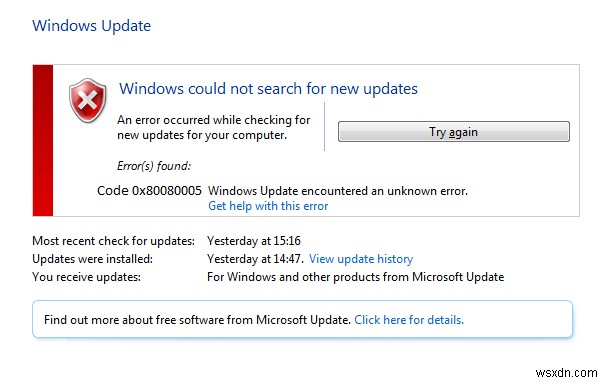 แก้ไขข้อผิดพลาด Windows Update 0x80080005 