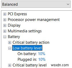 เปลี่ยนระดับแบตเตอรี่ที่สำคัญใน Windows 10 