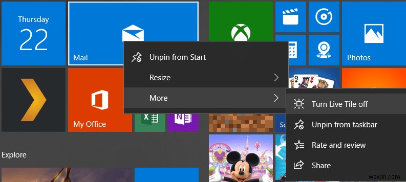 วิธีปิดการใช้งาน Live Tiles ใน Windows 10 Start Menu 