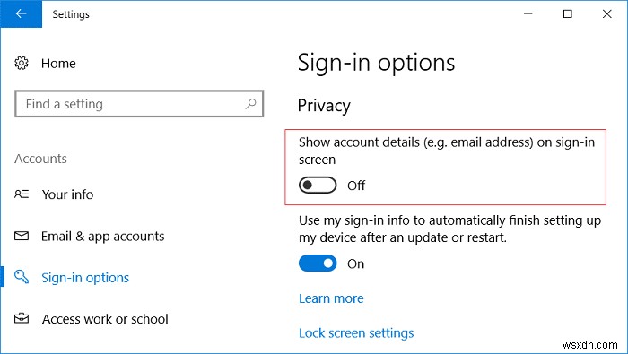 ซ่อนที่อยู่อีเมลในหน้าจอเข้าสู่ระบบ Windows 10 