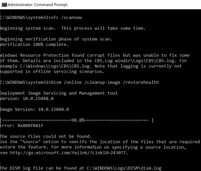 แก้ไขข้อผิดพลาด DISM 0x800f081f ใน Windows 10 
