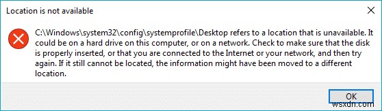 Fix Desktop หมายถึงตำแหน่งที่ไม่พร้อมใช้งาน 