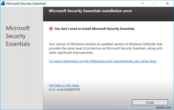 ถอนการติดตั้ง Microsoft Security Essentials ใน Windows 10 