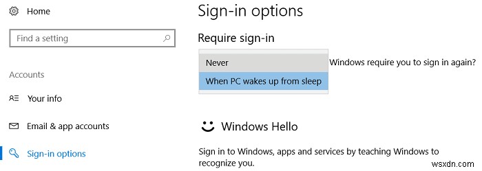 ปิดใช้งานรหัสผ่านหลังจากสลีปใน Windows 10 