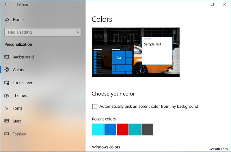 เปลี่ยนสีของเมนูเริ่ม แถบงาน ศูนย์ปฏิบัติการ และแถบชื่อเรื่องใน Windows 10