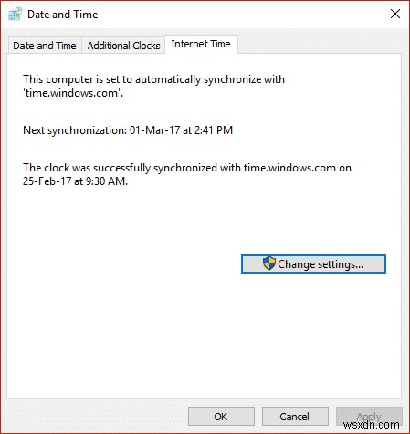 ซิงโครไนซ์นาฬิกา Windows 10 กับเซิร์ฟเวอร์เวลาทางอินเทอร์เน็ต 