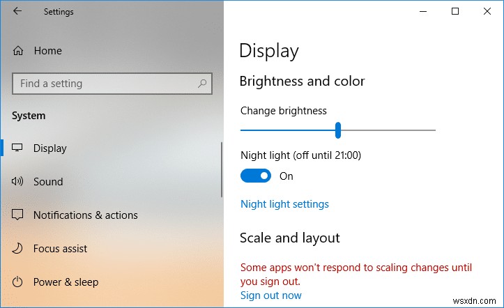 เปิดหรือปิดไฟกลางคืนใน Windows 10 