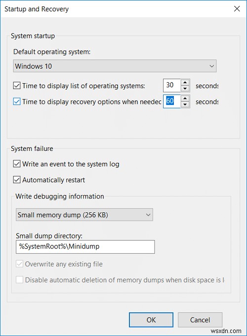 เปลี่ยนเวลาในการแสดงรายการระบบปฏิบัติการเมื่อเริ่มต้นระบบใน Windows 10 