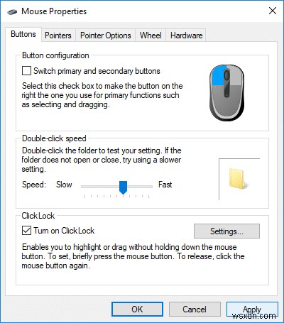 เปิดหรือปิด Mouse ClickLock ใน Windows 10 