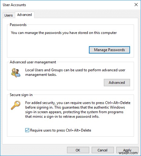 เปิดหรือปิดการเข้าสู่ระบบอย่างปลอดภัยใน Windows 10 