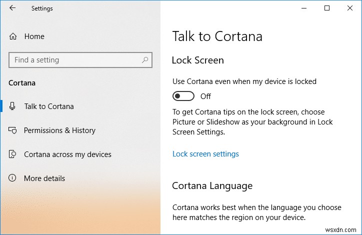 เปิดใช้งานหรือปิดใช้งาน Cortana บนหน้าจอล็อคของ Windows 10