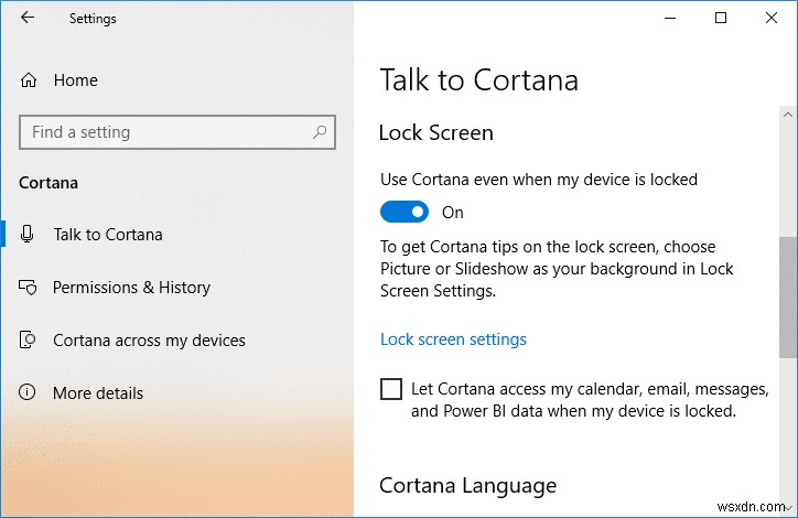 เปิดใช้งานหรือปิดใช้งาน Cortana บนหน้าจอล็อคของ Windows 10