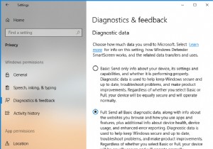 เปลี่ยนการตั้งค่าข้อมูลการวินิจฉัยและการใช้งานใน Windows 10 