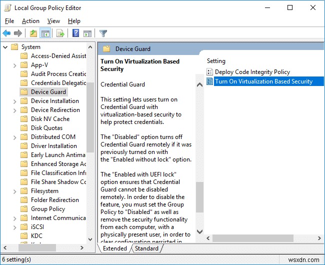 เปิดหรือปิด Credential Guard ใน Windows 10 