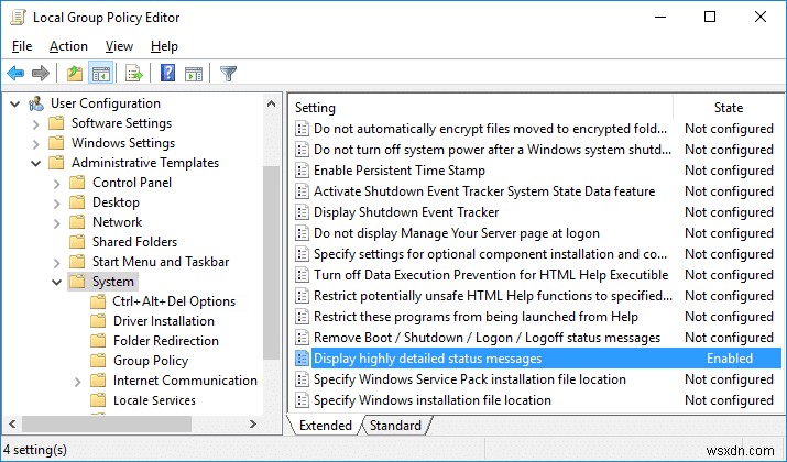 เปิดใช้งานข้อความสถานะโดยละเอียดหรือรายละเอียดสูงใน Windows 10 