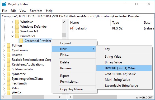 เปิดใช้งานหรือปิดใช้งานผู้ใช้โดเมนลงชื่อเข้าใช้ Windows 10 โดยใช้ Biometrics