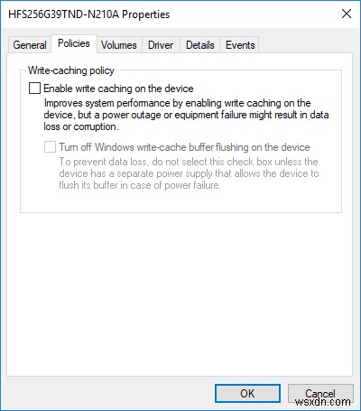 เปิดใช้งานหรือปิดใช้งานการเขียนดิสก์แคชใน Windows 10 