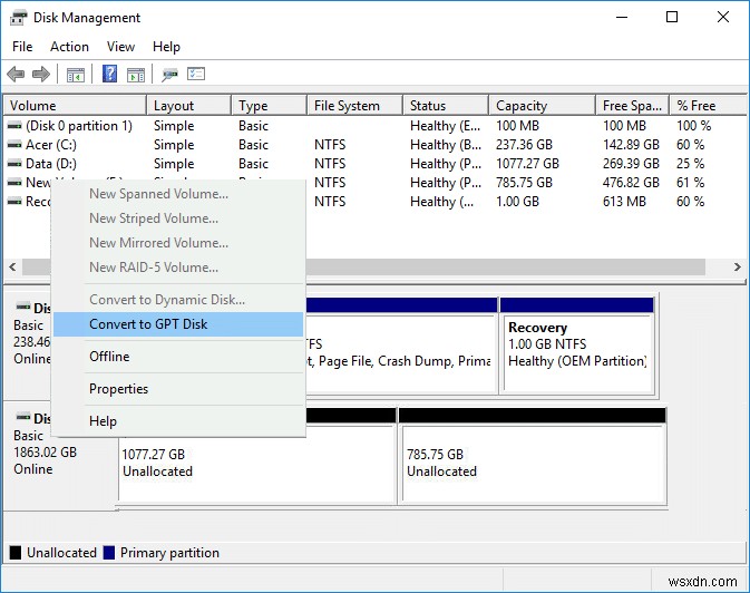 วิธีการแปลงดิสก์ GPT เป็นดิสก์ MBR ใน Windows 10