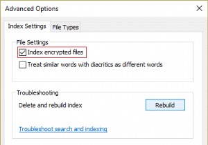 เปิดหรือปิดการสร้างดัชนีของไฟล์ที่เข้ารหัสใน Windows 10 