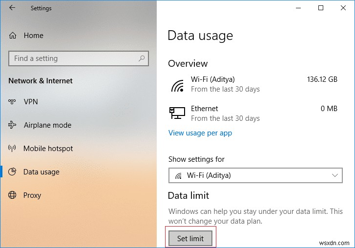 วิธีตั้งค่า Data Limit สำหรับ WiFi และ Ethernet ใน Windows 10 