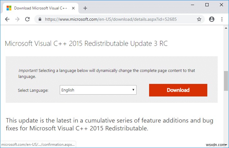 แก้ไข Microsoft Visual C ++ 2015 Redistributable Setup ล้มเหลวข้อผิดพลาด 0x80240017 