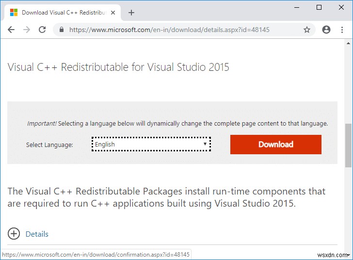 แก้ไข Microsoft Visual C ++ 2015 Redistributable Setup ล้มเหลวข้อผิดพลาด 0x80240017 
