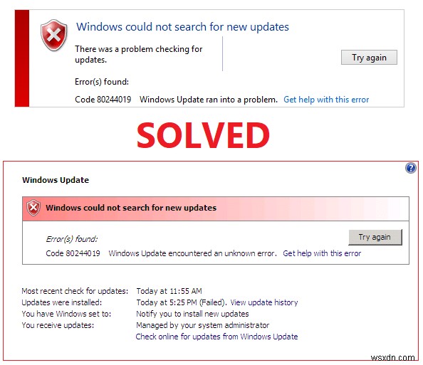 แก้ไขข้อผิดพลาด Windows Update 80244019 
