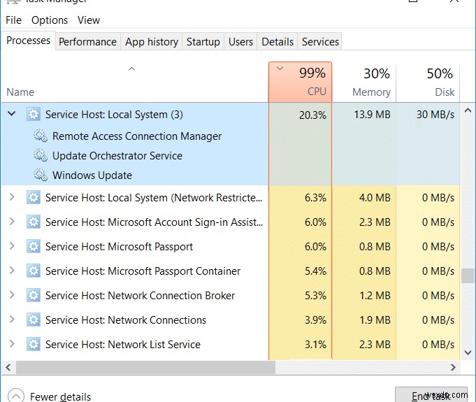 แก้ไขโฮสต์บริการ:Local System (svchost.exe) CPU สูงและการใช้งานดิสก์ 