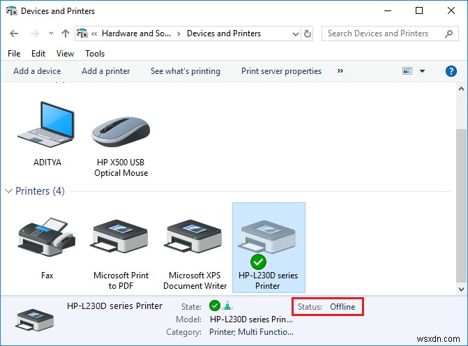 แก้ไขสถานะออฟไลน์เครื่องพิมพ์ใน Windows 10