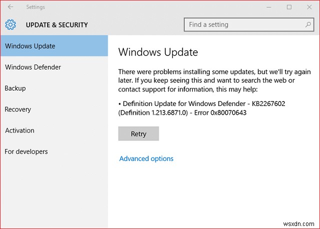 แก้ไขข้อผิดพลาด Windows Update 0x80070643 