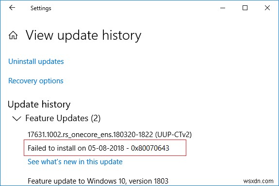 แก้ไขข้อผิดพลาด Windows Update 0x80070643 