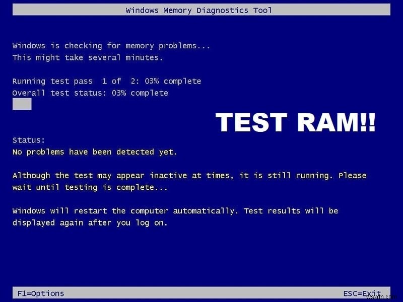 ทดสอบ RAM ของคอมพิวเตอร์ว่าหน่วยความจำไม่ดี