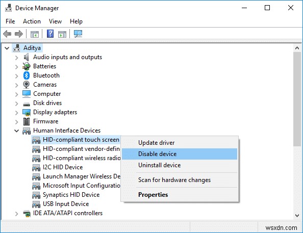 ปิดการใช้งานหน้าจอสัมผัสใน Windows 10 [GUIDE]