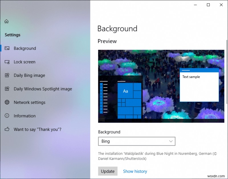 ตั้งค่ารูปภาพ Bing รายวันเป็นภาพพื้นหลังใน Windows 10