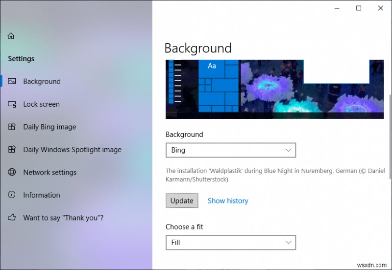 ตั้งค่ารูปภาพ Bing รายวันเป็นภาพพื้นหลังใน Windows 10