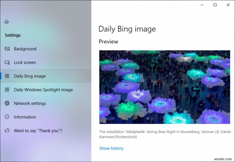 ตั้งค่ารูปภาพ Bing รายวันเป็นภาพพื้นหลังใน Windows 10