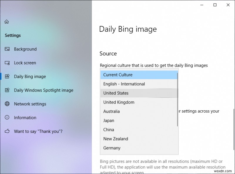 ตั้งค่ารูปภาพ Bing รายวันเป็นภาพพื้นหลังใน Windows 10