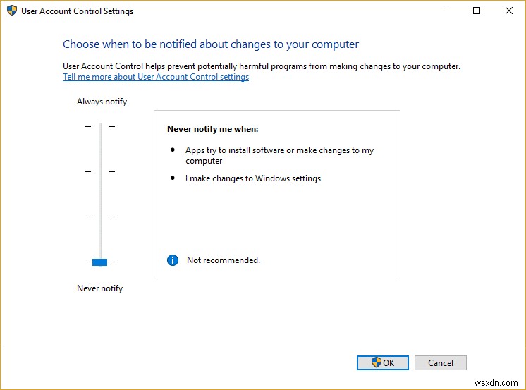 ปิดใช้งานการควบคุมบัญชีผู้ใช้ (UAC) ใน Windows 10 