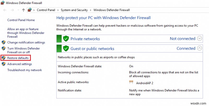 แก้ไขไม่สามารถเปิดใช้งานไฟร์วอลล์ Windows Defender