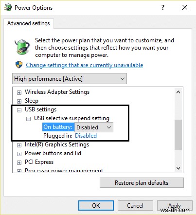 ปิดการใช้งาน USB Selective Suspend Setting ใน Windows 10 