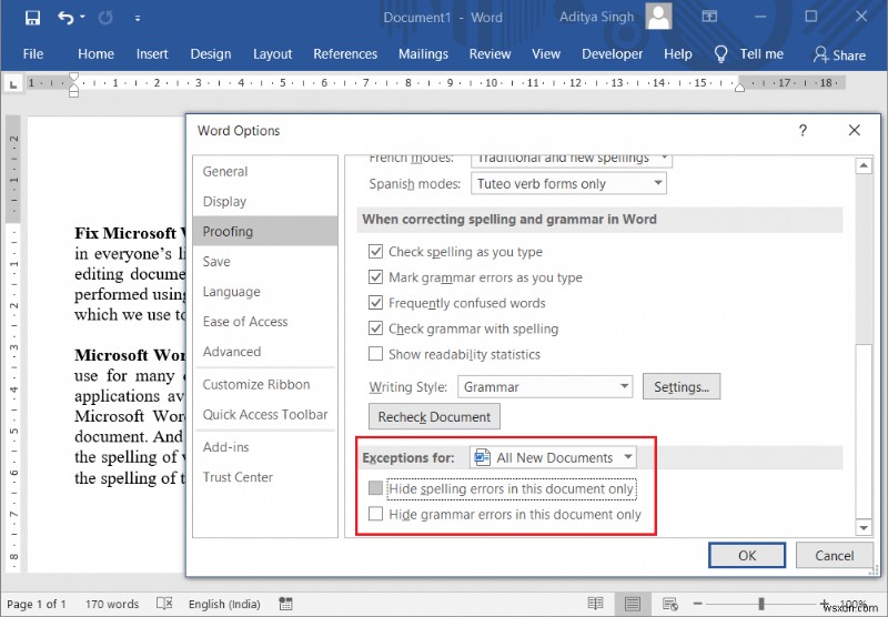 แก้ไขการตรวจการสะกดไม่ทำงานใน Microsoft Word 