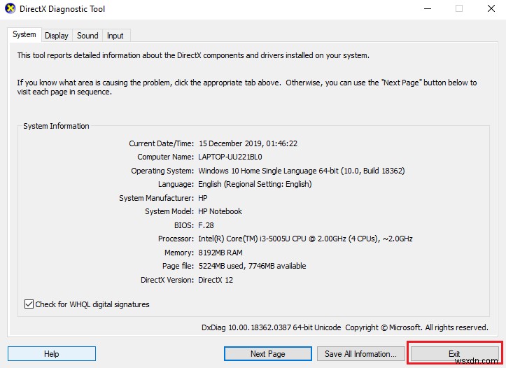 วิธีใช้ DirectX Diagnostic Tool ใน Windows 10