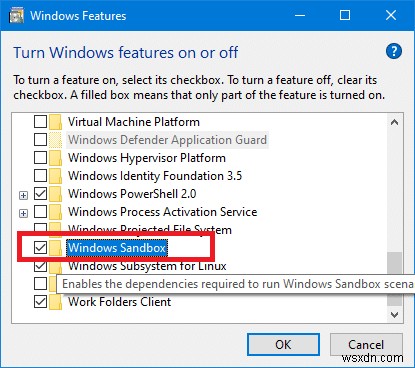 เปิดใช้งานหรือปิดใช้งานคุณลักษณะแซนด์บ็อกซ์ของ Windows 10