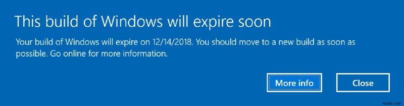 แก้ไข Windows Build นี้จะหมดอายุในไม่ช้า 