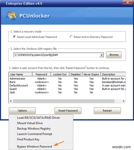 กู้คืน Windows 10 ลืมรหัสผ่านด้วย PCUnlocker 