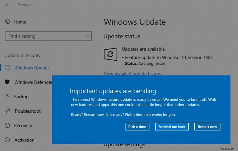 แก้ไขการอัปเดต Windows 10 ที่รอการติดตั้ง 