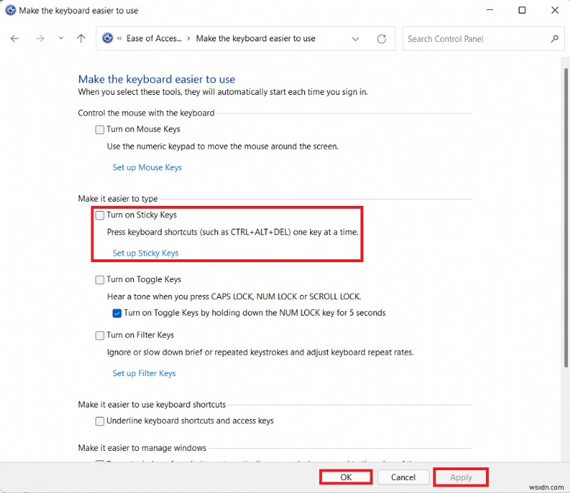 วิธีปิด Sticky Keys ใน Windows 11 