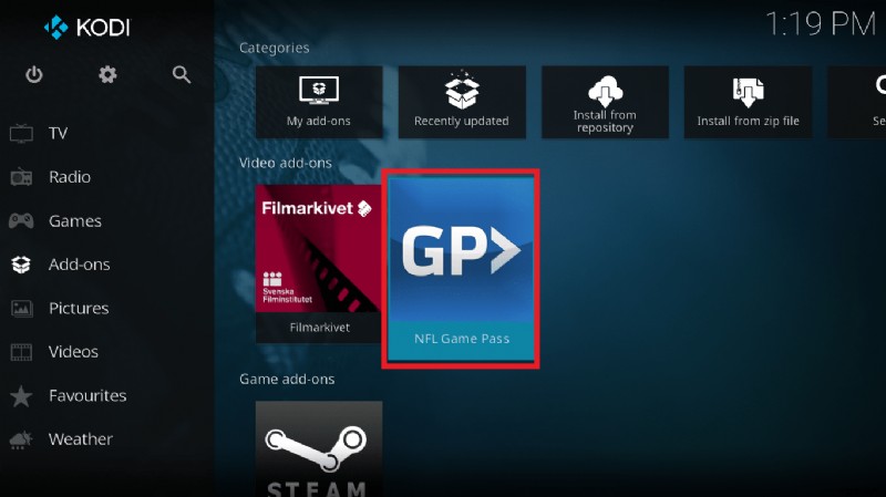 วิธีดู NFL บน Kodi