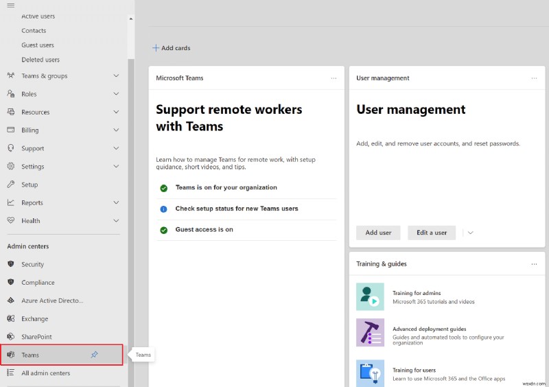 วิธีเข้าถึงการเข้าสู่ระบบศูนย์ผู้ดูแลระบบ Microsoft Teams